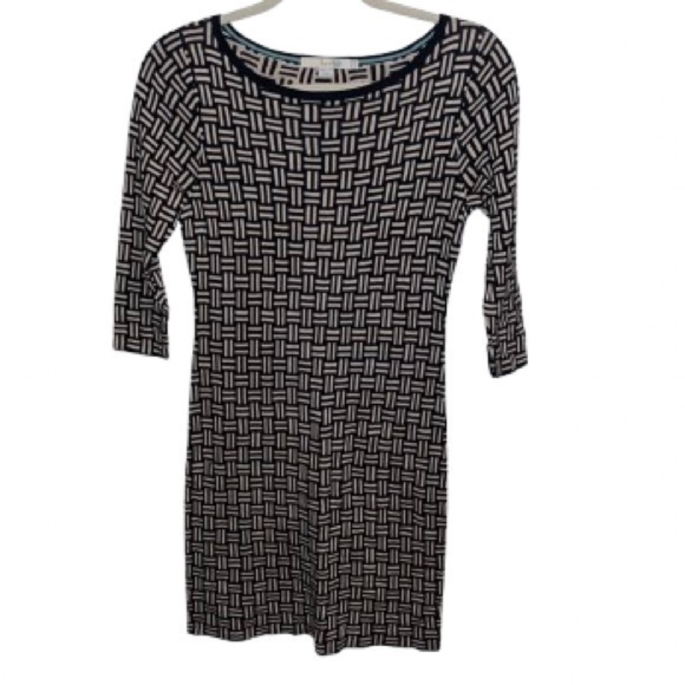 Boden Intarsia geometric Navy and pale pink knit midi dress size 6P